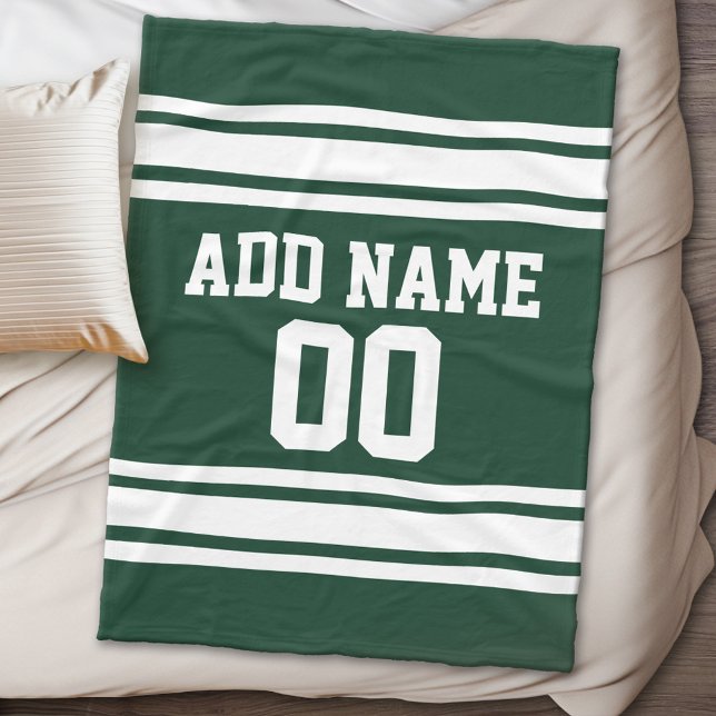 Couverture Polaire Jersey sportif à rayures vertes et blanches Person (Personalized fleece blanket - Sports Theme)