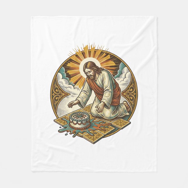 Couverture Polaire Jésus a laissé tomber le gâteau d'anniversaire fac (Devant)