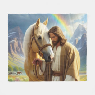 Couverture Polaire Jésus avec Palomino Horse dans le paysage Pittores