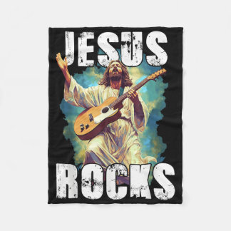 Couverture Polaire Jésus joue avec une guitare - Drôle de roche chrét