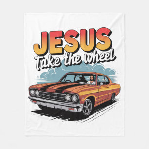 Couverture Polaire Jesus Prend le Volant Voiture Musclée Vintage