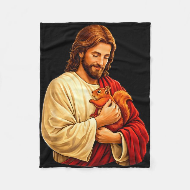 Couverture Polaire Jésus tenant un écureuil chrétien  (Devant)