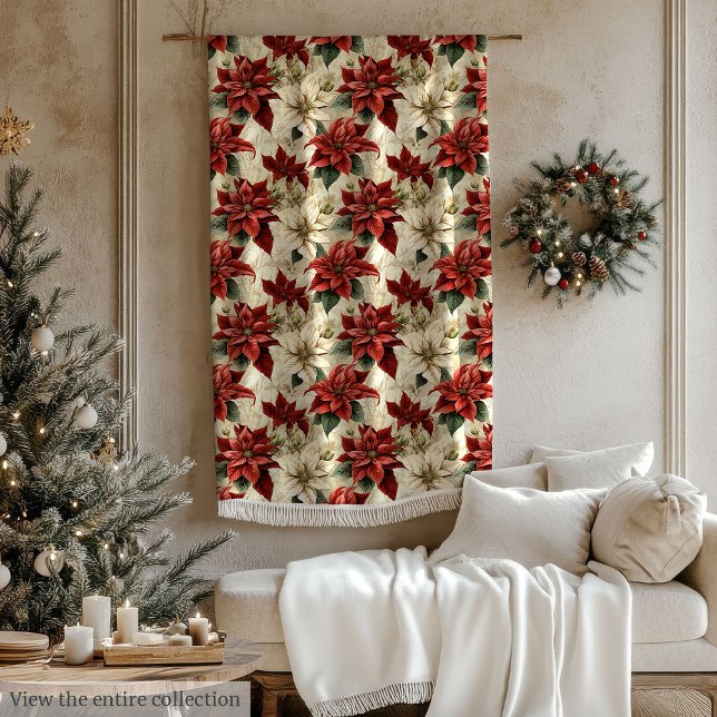 Couverture Polaire Jeter de vacances rustique fleurs de Noël aquarell (Rustic Holiday Throw Watercolor Christmas Flowers)