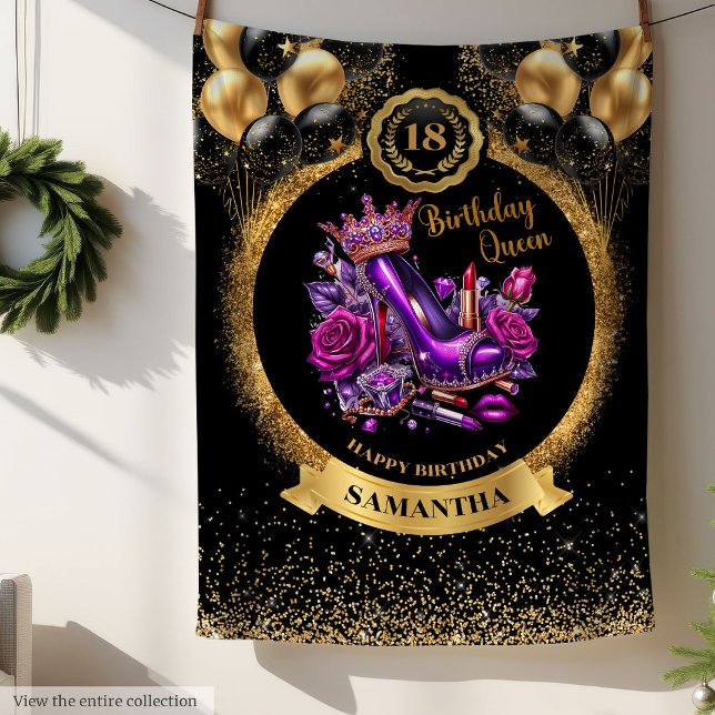 Couverture Polaire Jeter des talons hauts de Reine d'anniversaire per (Personalized Birthday Queen High Heels Throw)