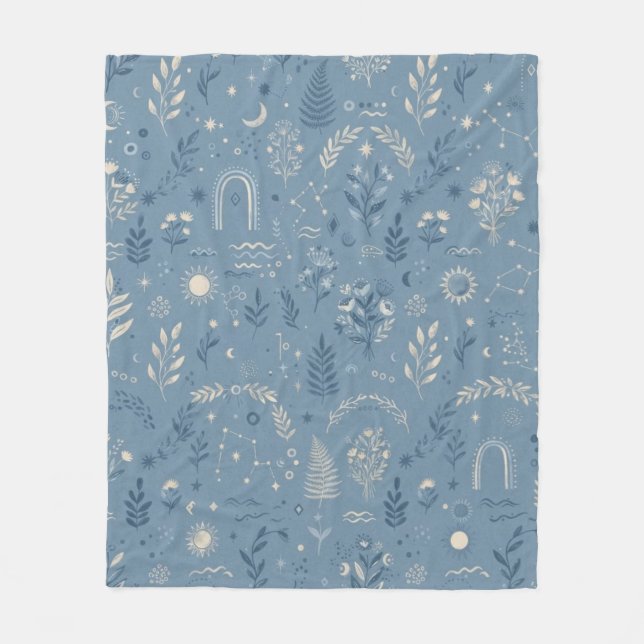 Couverture Polaire Jetez Celeste Botanique Bleu Poussiéreux Doux (Devant)