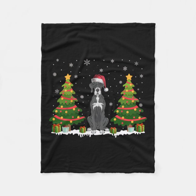 Couverture Polaire Jeu de Noël Lumières grand chien Danse Santa Hat N (Devant)