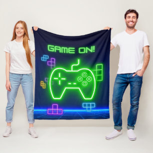 Couverture Polaire Jeu sur néon vert, bleu jeu vidéo