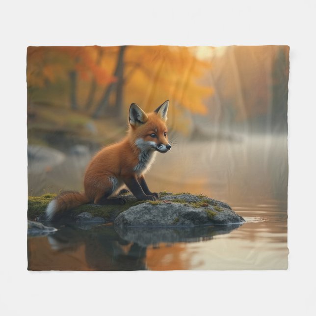 Couverture Polaire Jeune renard en automne (Devant (Horizontal))