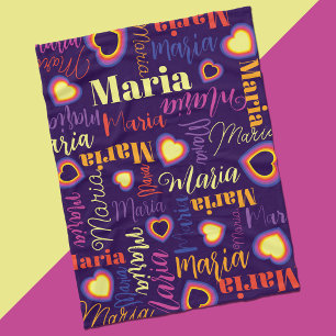 Couverture Polaire Jeunes filles rose violet nom Maria coeurs