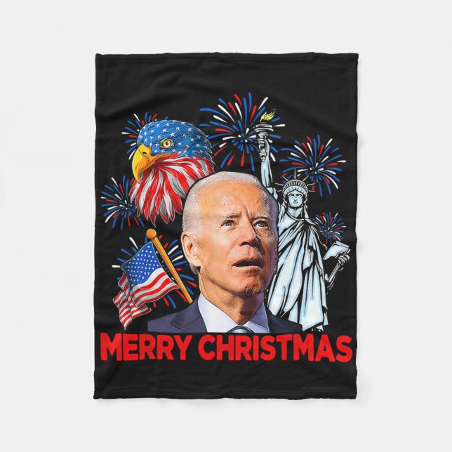 Couverture Polaire Joe Biden Confus Patriotique Joyeux Noël Pour 4 (Devant)