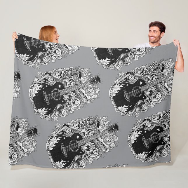 Couverture Polaire Johnny Cash Inspired Guitar Blanket (En situation)