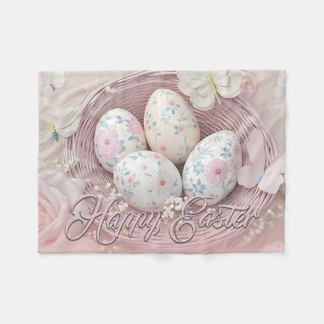 Couverture Polaire Joie de Pâques douce avec Motif Floral (Devant (Horizontal))
