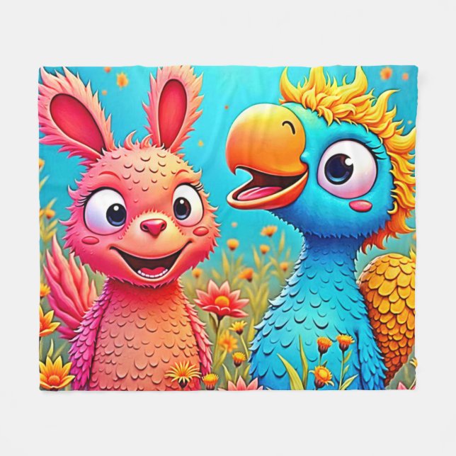 Couverture Polaire Joli Art de Perruche Lapin de Dessin Animé (Devant (Horizontal))