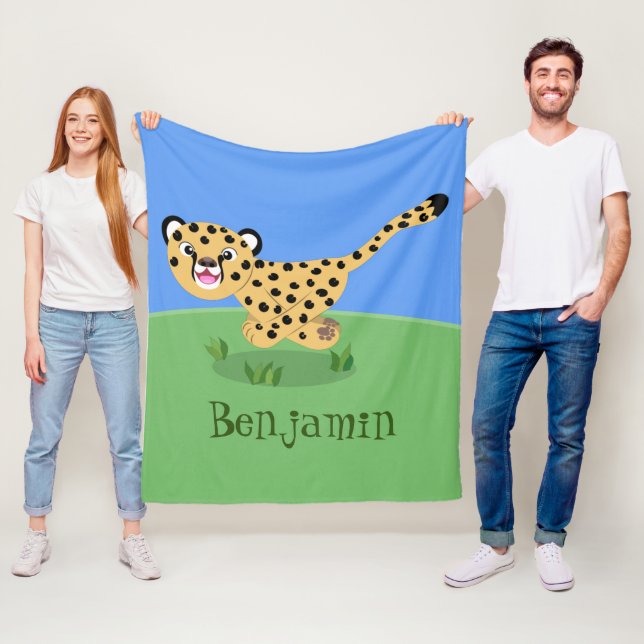 Couverture Polaire Joli bébé guépard en cours de dessin animé illustr (En situation)