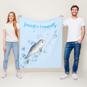 Couverture Polaire Joli bébé océan Narwhal & bulles