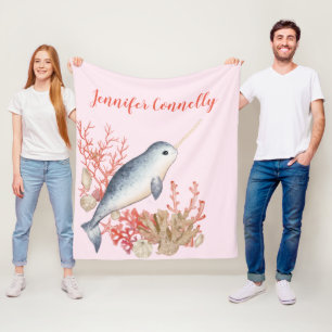 Couverture Polaire Joli bébé océanique Narwhal et coquillages