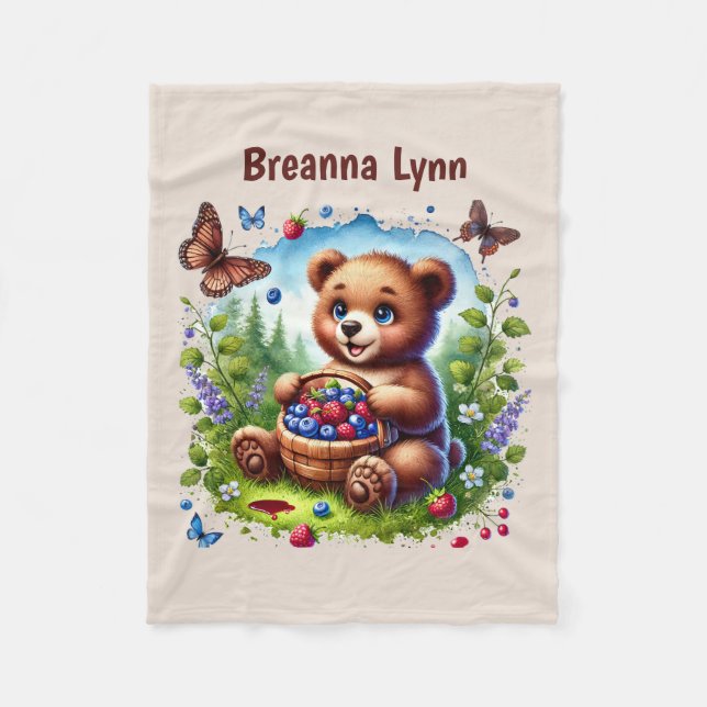Couverture Polaire Joli bébé ours ajouter le nom (Devant)