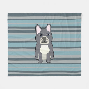 Couverture Polaire Joli Bouledogue Français rayé bleu