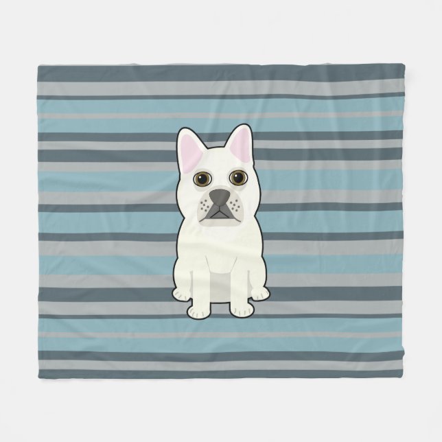 Couverture Polaire Joli Bouledogue Français rayé bleu (Devant (Horizontal))