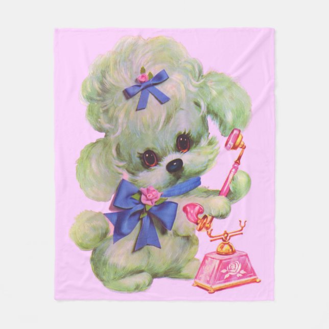Couverture Polaire joli caniche avec téléphone rose (Devant)