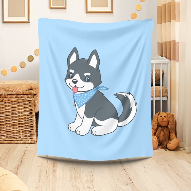 Couverture Polaire Joli Cartoon Husky Chien chiot (Créateur téléchargé)