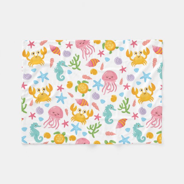 Couverture Polaire Joli Cartoon Ocean Sea Seashell, Starfish été (Devant (Horizontal))