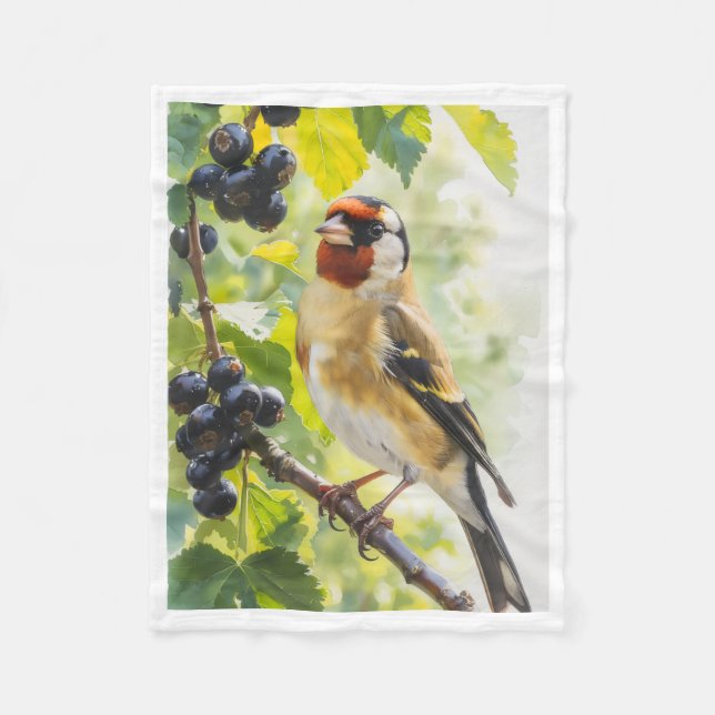 Couverture Polaire Joli chardonneret oiseau aux mûres Faune Bébé (Devant)