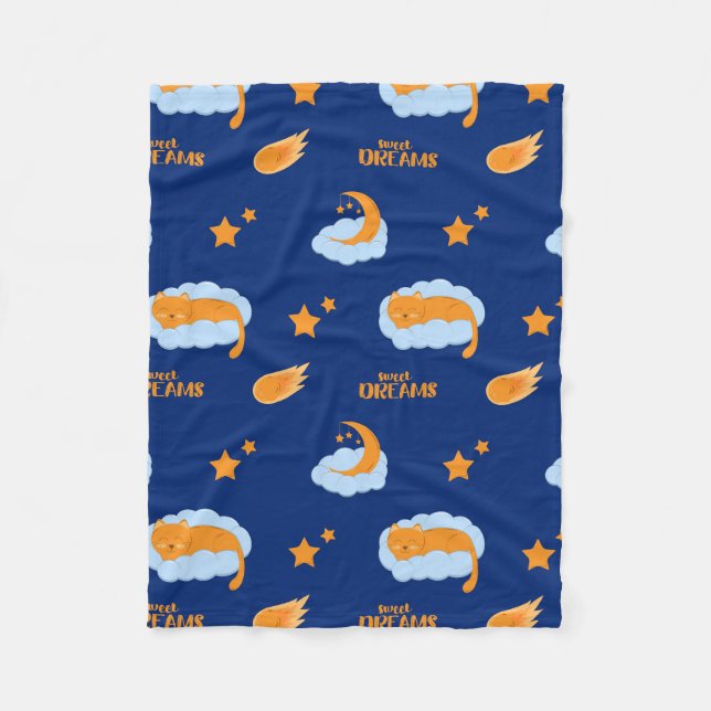 Couverture Polaire Joli chat endormi sur un nuage, doux rêves (Devant)