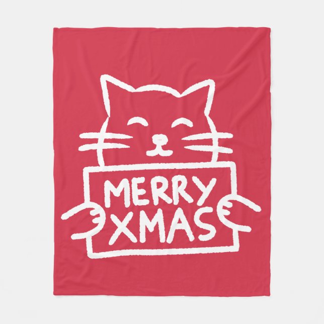 Couverture Polaire Joli Chat Joyeux Noël (Devant)