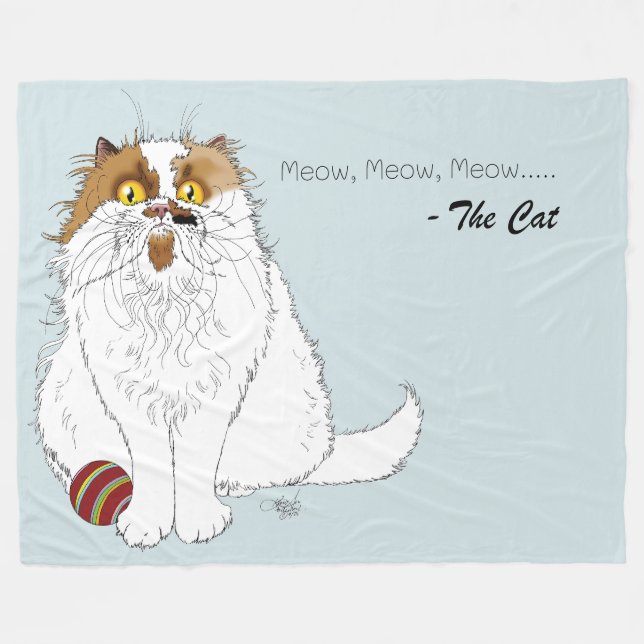 Couverture Polaire Joli chat persan fluffy drôle miaou bleu (Devant (Horizontal))