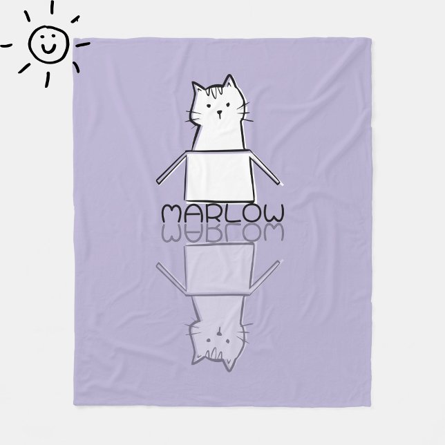 Couverture Polaire Joli Chat Violet Doodle Nom Personnalisé  (Créateur téléchargé)