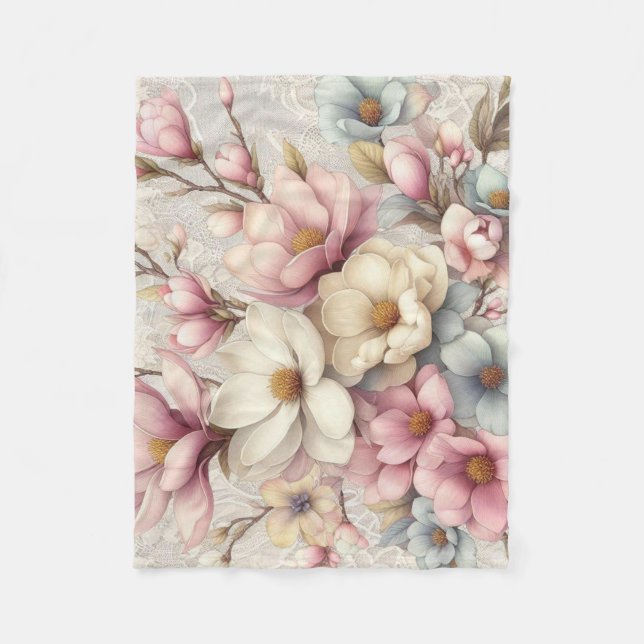 Couverture Polaire Joli chic girly floral et dentelle (Devant)
