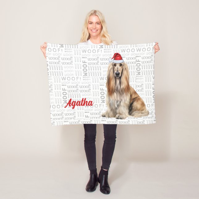 Couverture Polaire Joli chien Afghan Hound avec nom Noël Vacances (En situation)