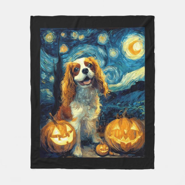 Couverture Polaire Joli chien Cavalier King Charles Spaniel Halloween (Devant)