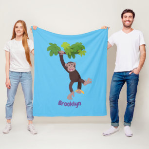 Couverture Polaire Joli chimpanzé dans la jungle suspendu dessin anim