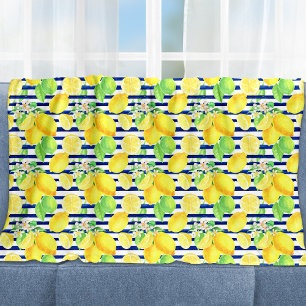 Couverture Polaire Joli citrons aquarelle sur bandes bleues