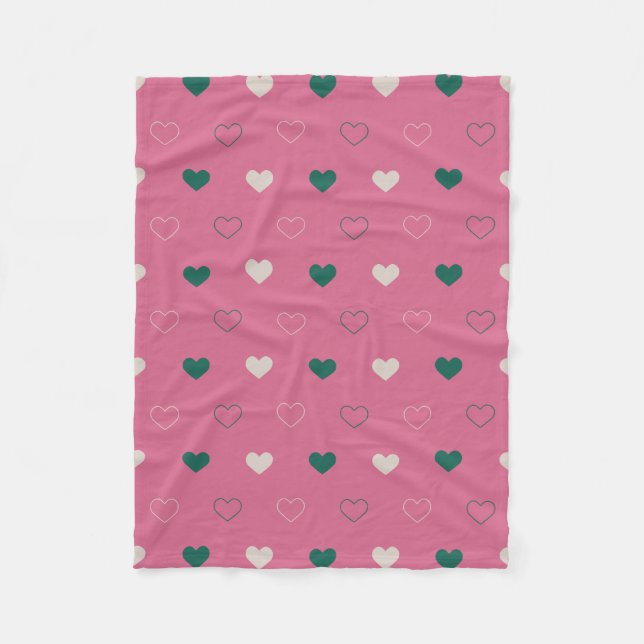 Couverture Polaire Joli cœur simple Sans couture rose / vert (Devant)