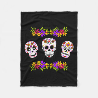Couverture Polaire Joli Dia De Los Muertos Crâne en Sucre et Fleurs