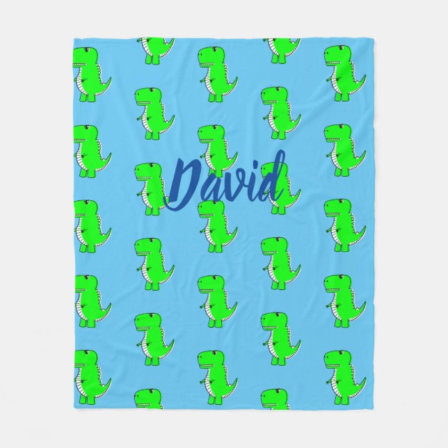Couverture Polaire Joli Dino T-Rex Vert Sur Fond Bleu (Devant)