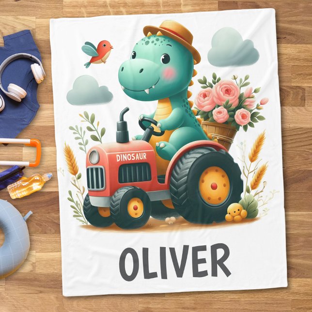 Couverture Polaire Joli dinosaure sur tracteur rouge  (Créateur téléchargé)