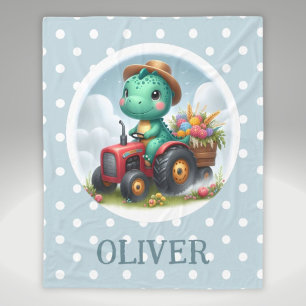 Couverture Polaire Joli dinosaure Trex conduisant un tracteur rouge