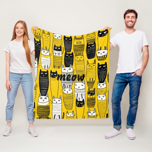Couverture Polaire Joli Doodle Jaune Chats Meow (En situation)