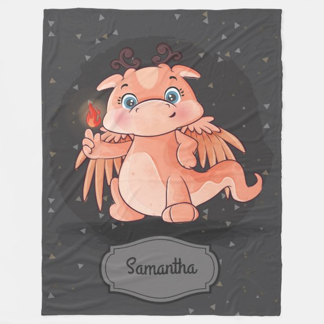 Couverture Polaire Joli dragon avec feu gris et noir bébé garçon (Devant)
