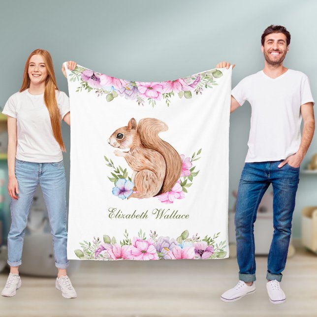 Couverture Polaire Joli écureuil floral rose de la forêt (Créateur téléchargé)