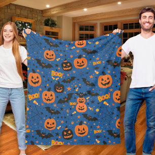 Couverture Polaire Joli Et Cosy Orange Noir Et Halloween Bleu