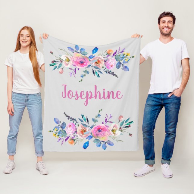 Couverture Polaire Joli et mignon nom monogramme floral rose boho (En situation)
