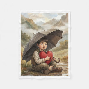 Couverture Polaire Joli garçon tenant un parapluie rouge à cœur en pe