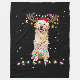 Couverture Polaire Joli Golden Retriever lumières de Noël Reindeer