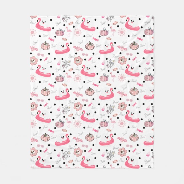 Couverture Polaire Joli Halloween Tropical – Fantômes & Flamant Rose (Devant)