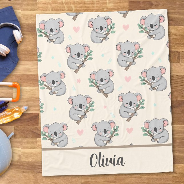 Couverture Polaire Joli koala endormi avec motif d'eucalyptus (Créateur téléchargé)